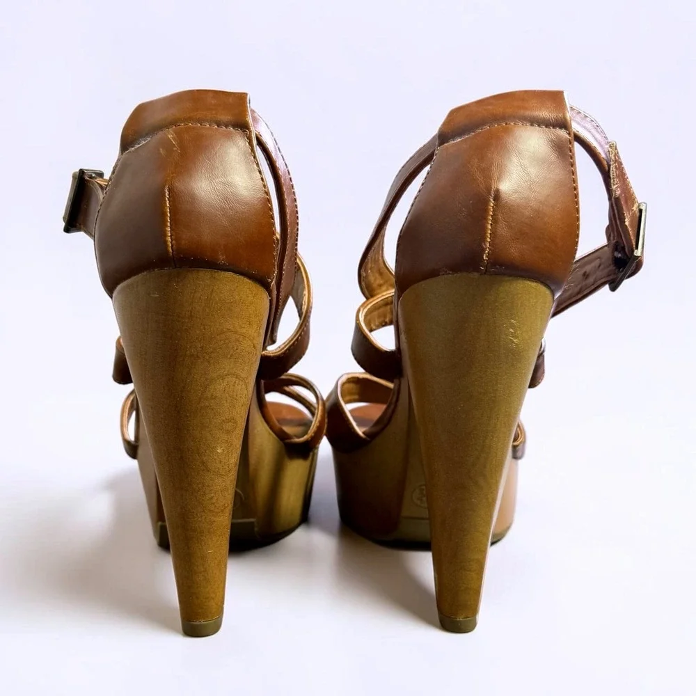 Mossimo Supply Co Womens Brown Faux Leather Platform Strappy Heels Size 8.5